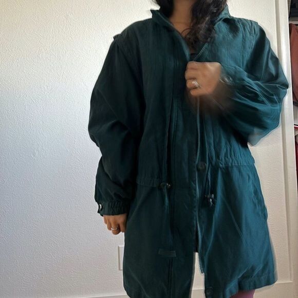 vtg retro 90s London Fog Parka Jacket green chore coat Anorak Large‎ drawstring - Picture 3 of 14